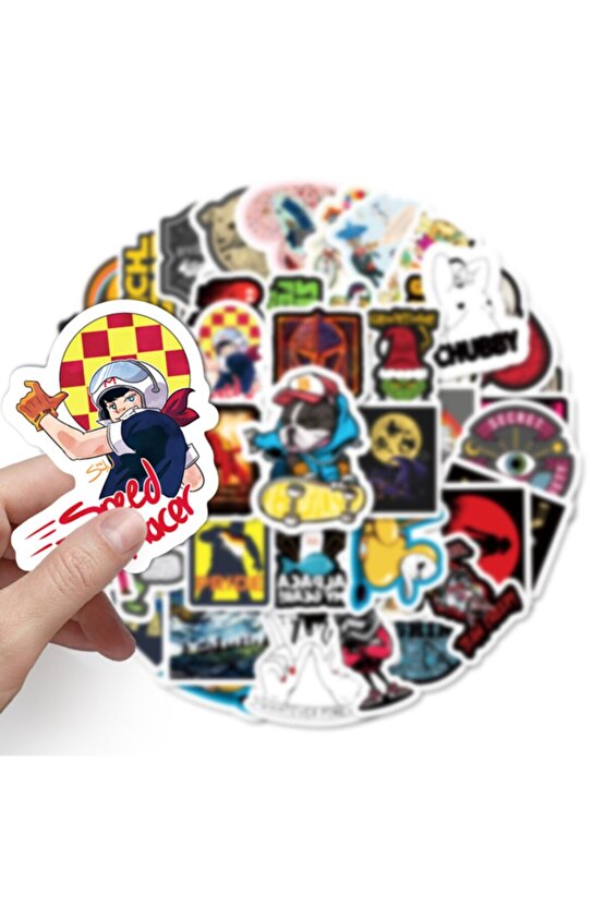 50 Adet Tekrarsız Film Karışık Retro Pvc Sticker Süs 012