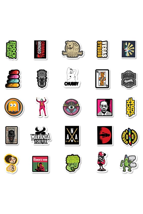 50 Adet Tekrarsız Film Karışık Retro Pvc Sticker Süs 012