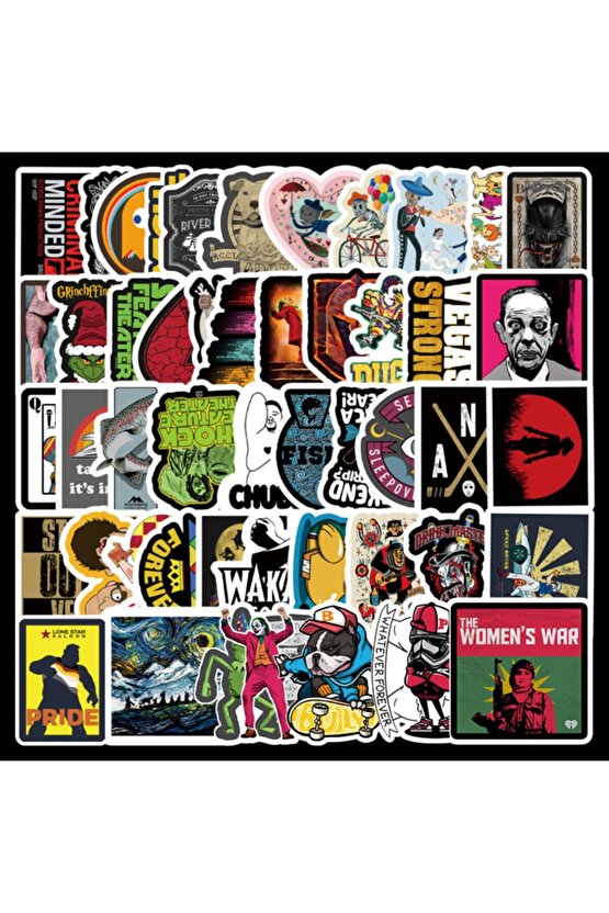 50 Adet Tekrarsız Film Karışık Retro Pvc Sticker Süs 012
