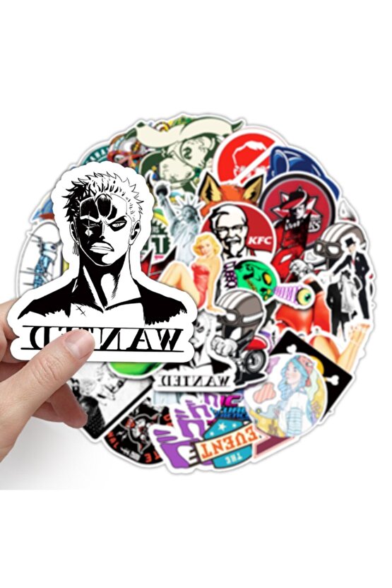 50 Adet Tekrarsız Karışık Retro Kalite Pvc Sticker 011