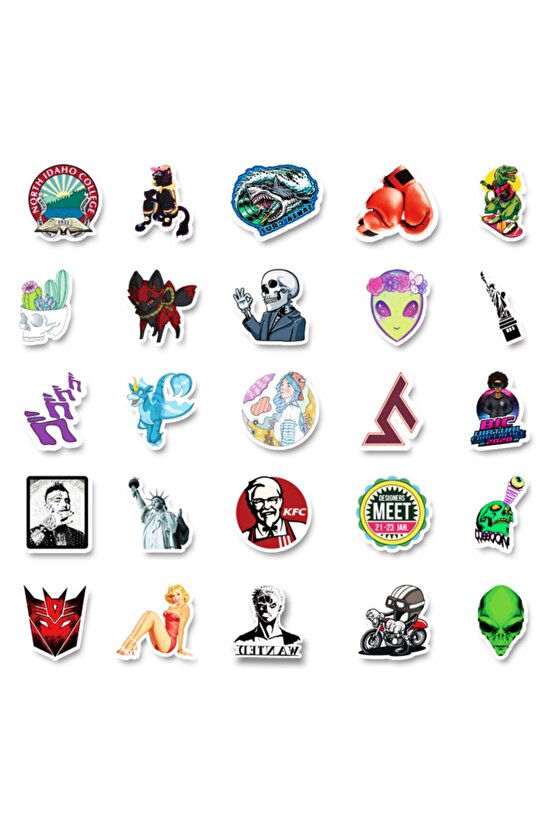 50 Adet Tekrarsız Karışık Retro Kalite Pvc Sticker 011