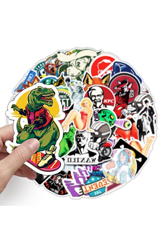 50 Adet Tekrarsız Karışık Retro Kalite Pvc Sticker 011