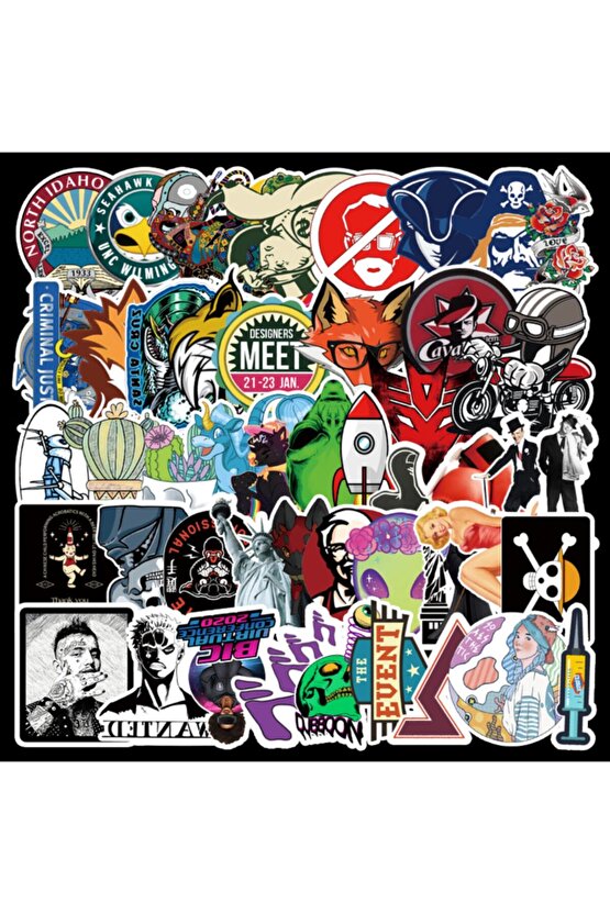 50 Adet Tekrarsız Karışık Retro Kalite Pvc Sticker 011