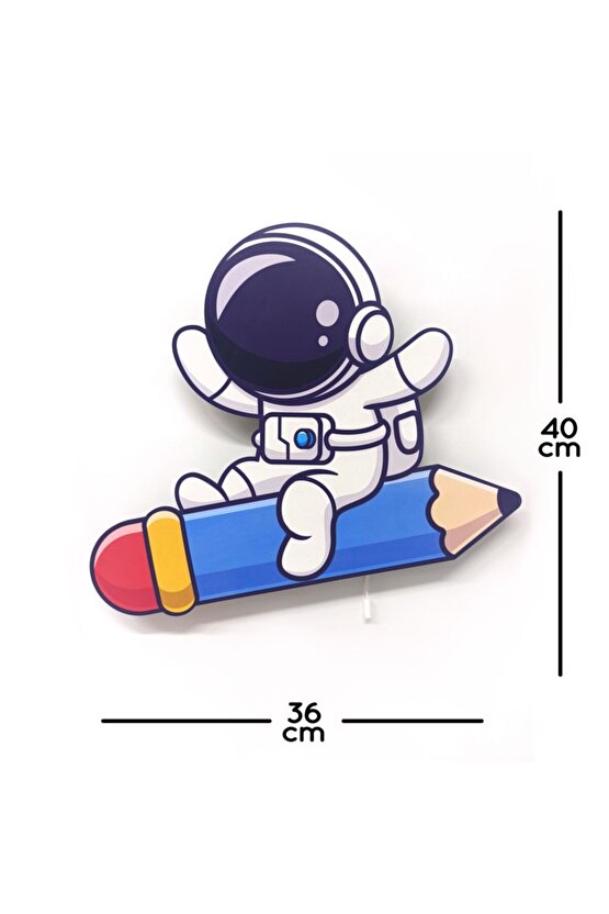 Kalem Astronot Ahşap Led Işıklı Çocuk Odası Duvar Tablosu