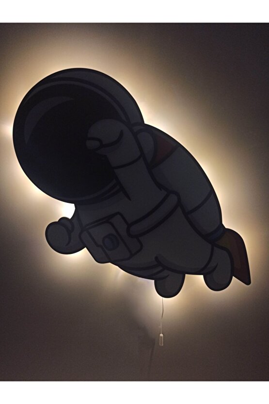 Kahraman Astronot Ahşap Işıklı Çocuk Odası Duvar Tablosu