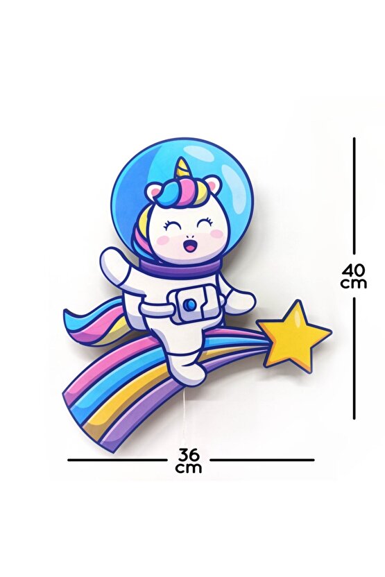 Unicorn Astronot Ahşap Işıklı Çocuk Odası Duvar Tablosu