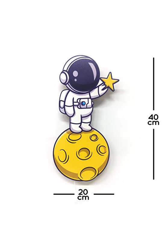 Ay Astronot Ahşap Işıklı Çocuk Odası Duvar Tablosu Dekor