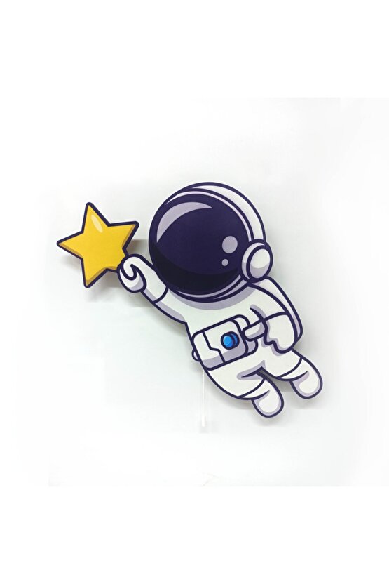 Yıldız Astronot Ahşap Işıklı Çocuk Odası Duvar Tablosu