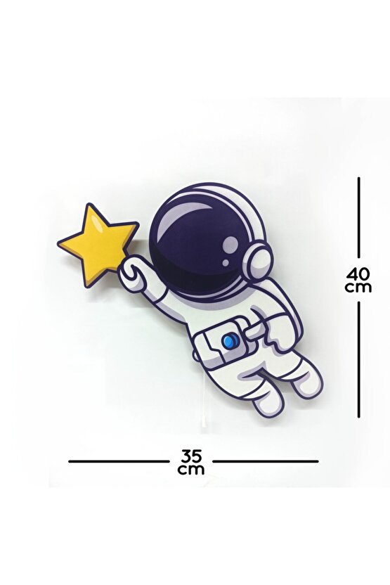 Yıldız Astronot Ahşap Işıklı Çocuk Odası Duvar Tablosu