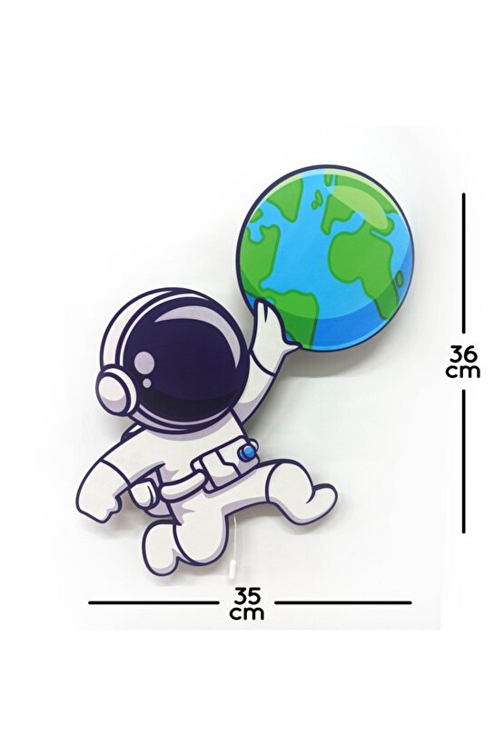 Dünya Astronot Ahşap Led Işıklı Çocuk Odası Duvar Tablosu