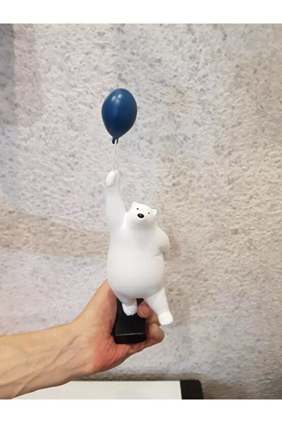 Dekoratif Sevimli Beyaz Balon Tutan Ayı Modern Biblo Süs