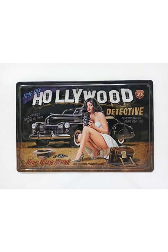 Hollywood Tema Retro Metal Plaka 20x30 Cm Metal Tablo