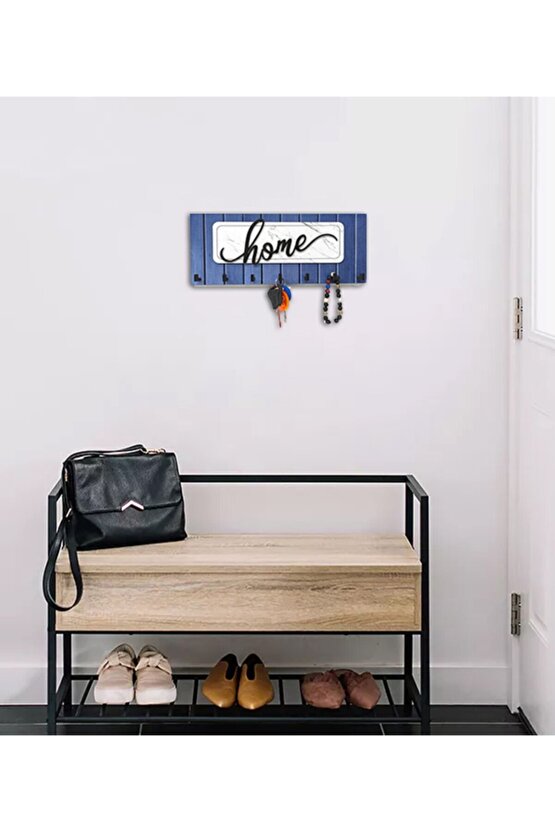 Dekoratif Kabartma Home Yazılı Ahşap Modern Anahtarlık