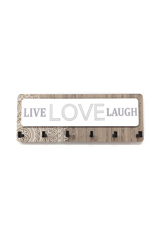 Kahverengi Desenli Live Love Lough Yazılı Anahtarlık Süs