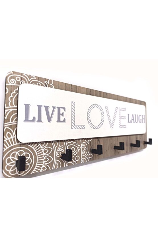 Kahverengi Desenli Live Love Lough Yazılı Anahtarlık Süs