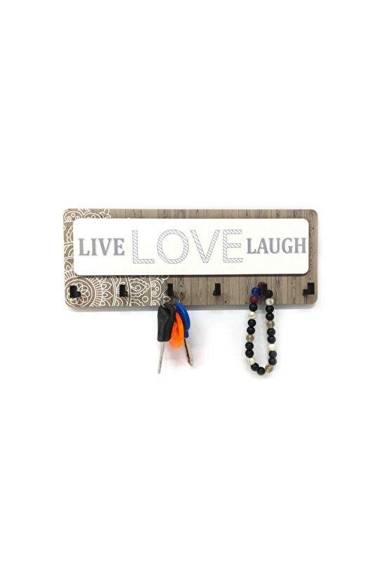 Kahverengi Desenli Live Love Lough Yazılı Anahtarlık Süs