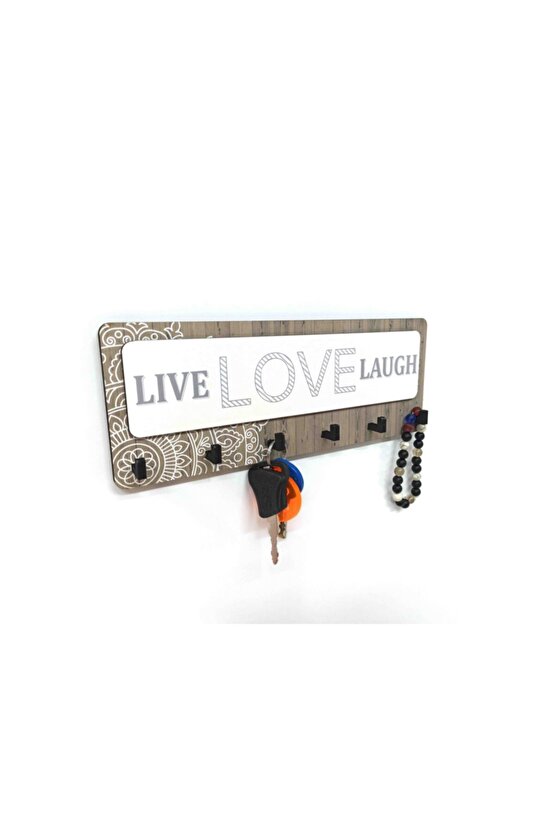 Kahverengi Desenli Live Love Lough Yazılı Anahtarlık Süs