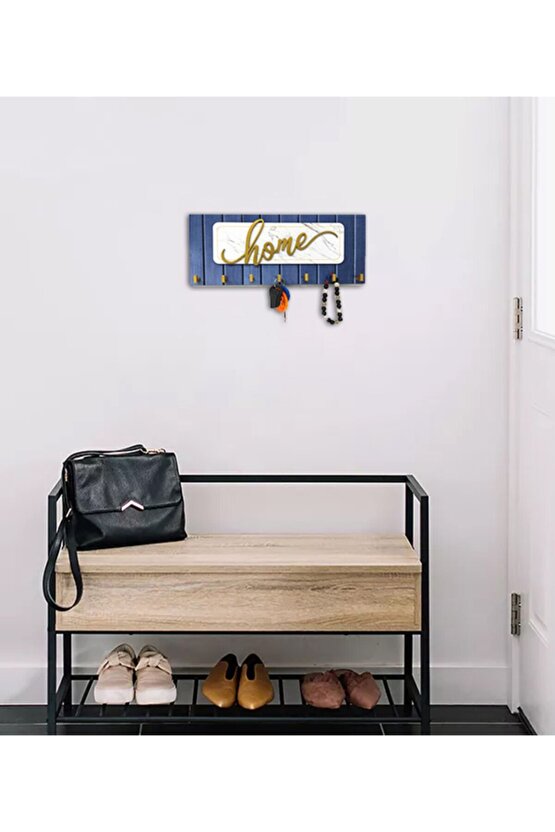 Dekoratif Kabartma Home Yazılı Ahşap Modern Anahtarlık
