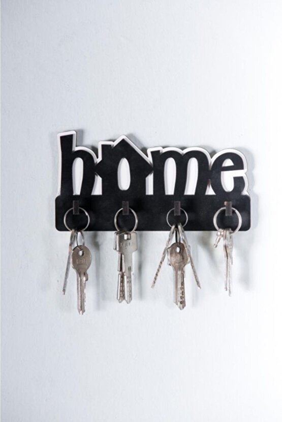 Dekoratif Home Yazılı Ahşap Anahtarlık Hol Anahtar Askı