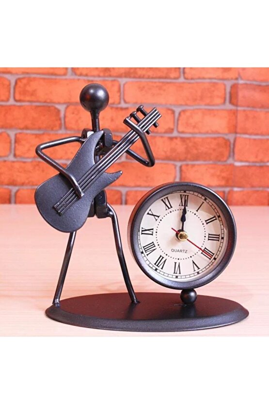 Metal Elektro Gitar Çalan Adam Masa Saati Ofis Ev Dekor