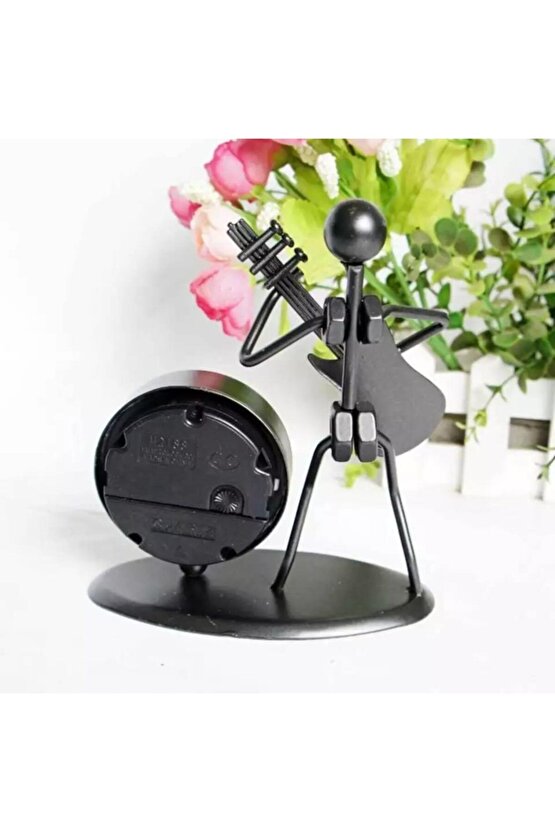 Metal Elektro Gitar Çalan Adam Masa Saati Ofis Ev Dekor