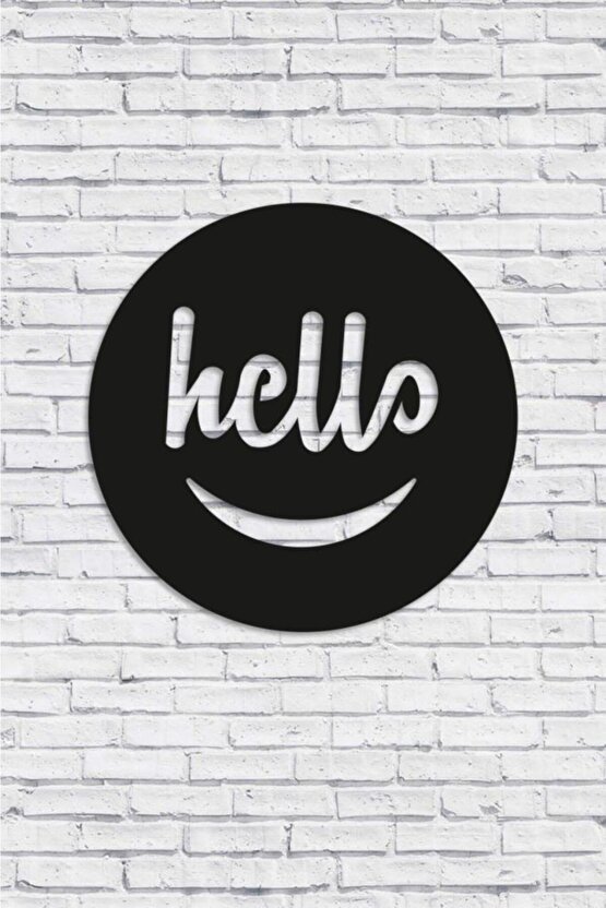 Dekoratif Hello Merhaba Yazılı Gülen Yüz Ahşap Tablo Süs