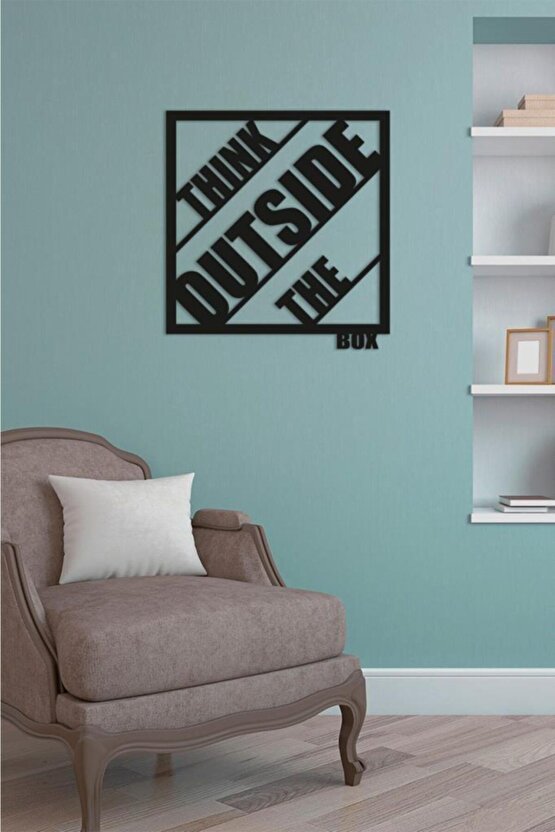Think Outside The Box Yazılı Modern Ahşap Tablo Duvar Süs