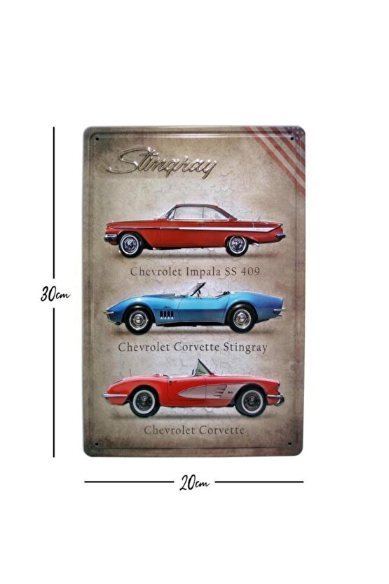 Chevrolet 3 Araba Temalı 20x30 Cm Metal Plaka Metal Tablo