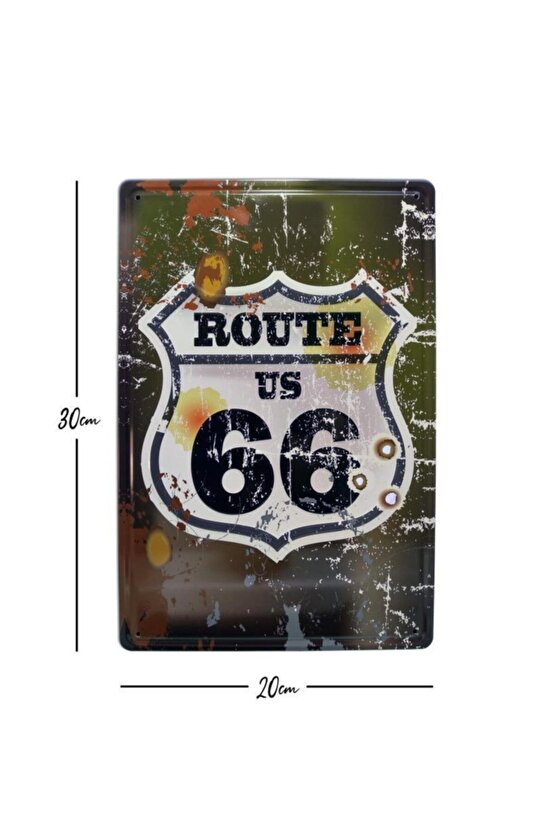 Route Us 66 Temalı 20x30 Cm Metal Plaka Metal Tablo