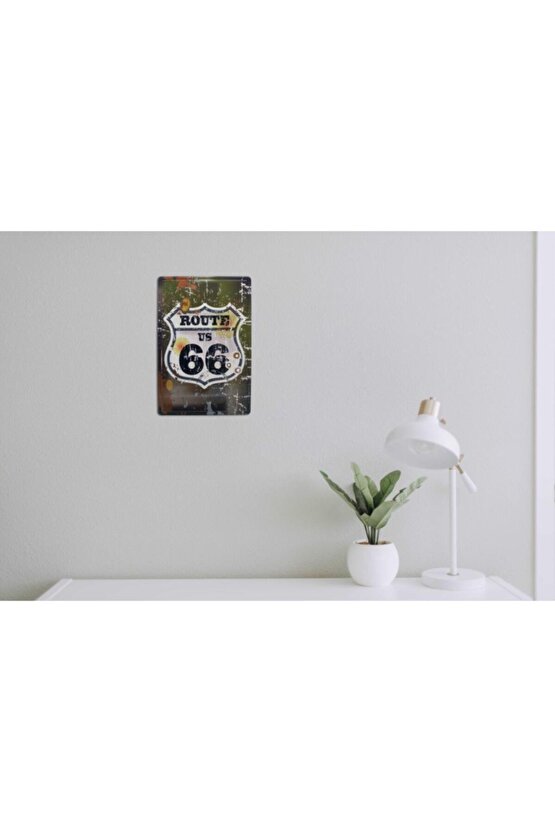 Route Us 66 Temalı 20x30 Cm Metal Plaka Metal Tablo
