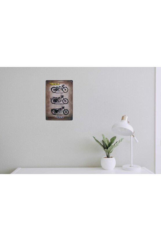 Bsa Üç Motor Temalı 20x30 Cm Metal Plaka Metal Tablo