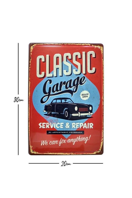 Classic Garage Temalı 20x30 Cm Metal Plaka Metal Tablo