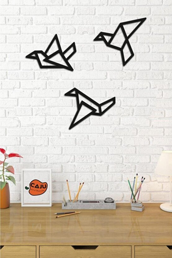 Ahşap Geometrik Kesim Modern Üçlü Kuş Duvar Tablosu Dekor