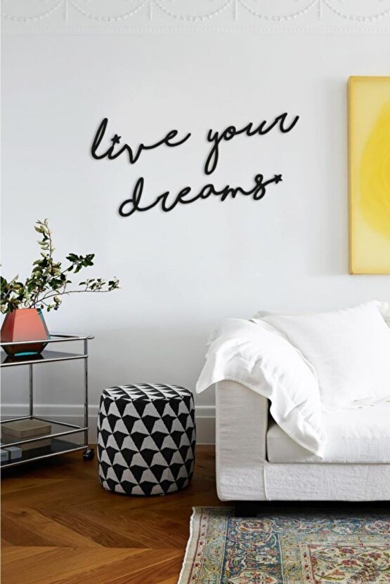 Dekoratif Live Your Dreams Ahşap Duvar Tablo Modern Yazı