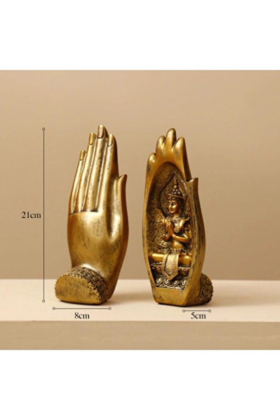 Dekoratif Ikili Modern El Içinde Buda Heykeli Biblo Set Yoga Tathagata