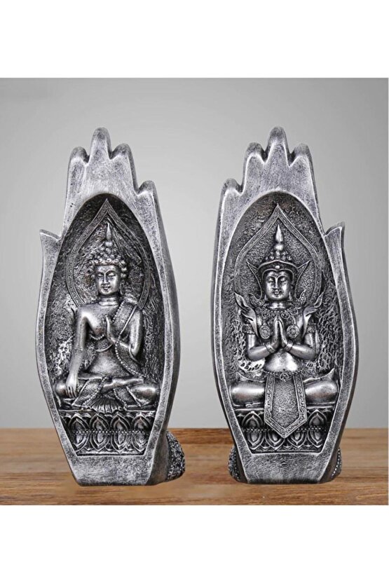 Dekoratif Ikili Modern El Içinde Buda Heykeli Biblo Set Yoga Tathagata