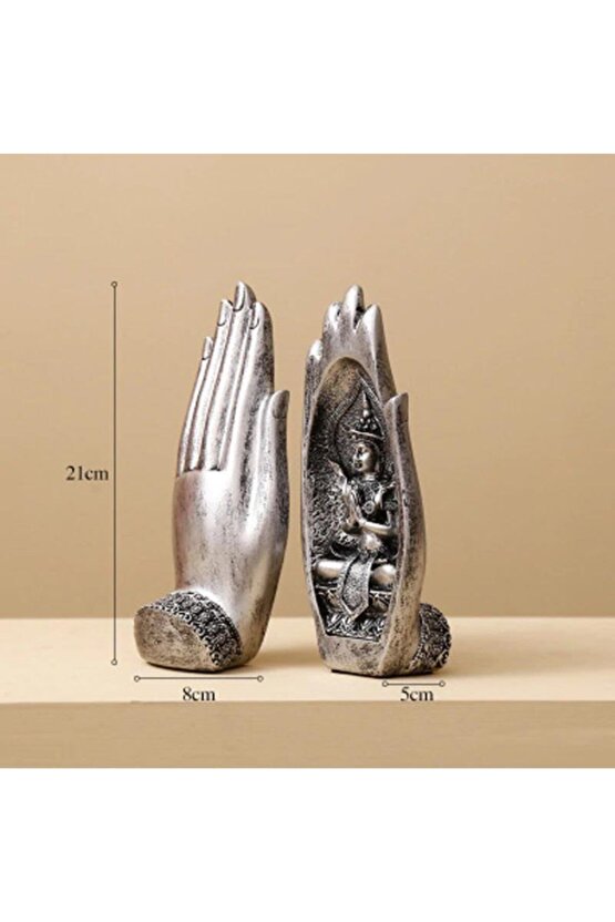 Dekoratif Ikili Modern El Içinde Buda Heykeli Biblo Set Yoga Tathagata