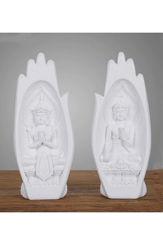 Dekoratif Ikili Modern El Içinde Buda Heykeli Biblo Set Yoga Tathagata