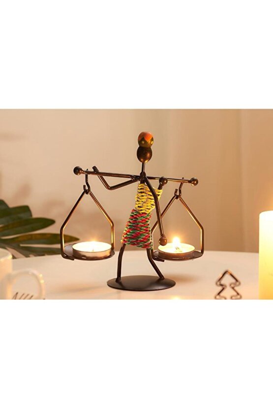 Afrikalı Kadın Temalı Ferforje Metal Tealight Mumluk Süs