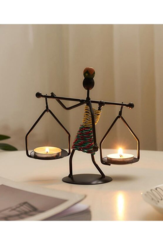 Afrikalı Kadın Temalı Ferforje Metal Tealight Mumluk Süs