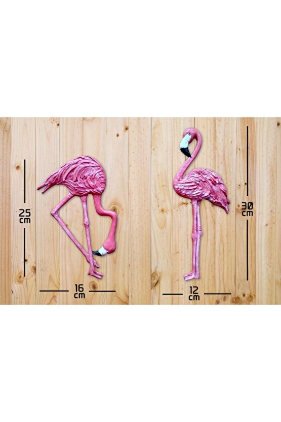 Pembe İkili Flamingo Duvar Süsü Ev Duvar Biblo Aksesuar
