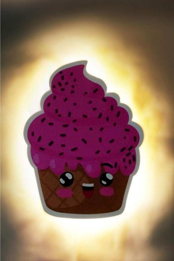 Çocuk Odası Bebek Odası Led Işıklı Cupcake Baskılı Mdf Duvar Süsü