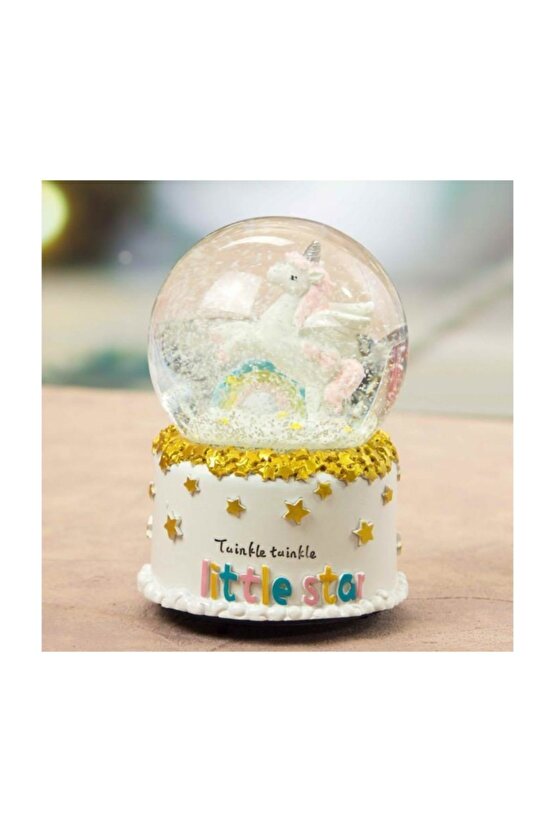 Unicorn Temalı Pilli Müzikli Işıklı Orta Boy Kar Küresi Hediye