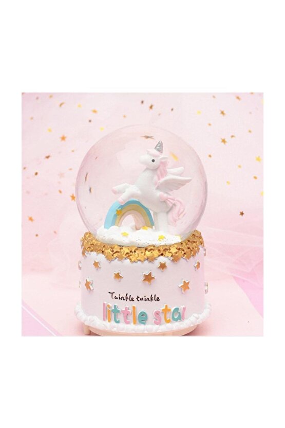 Unicorn Temalı Pilli Müzikli Işıklı Orta Boy Kar Küresi Hediye
