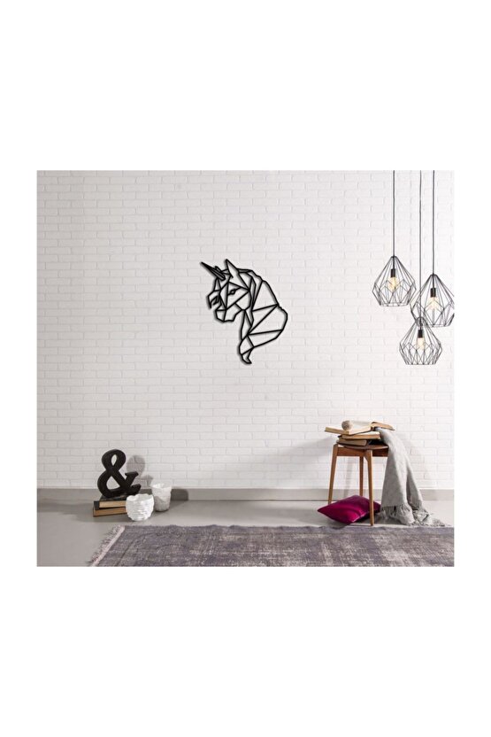 Dekoratif Geometrik Unicorn Ahşap Duvar Tablosu Duvar Süsü