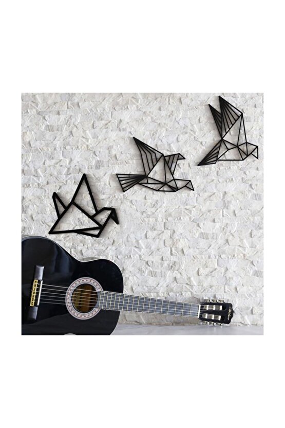 Dekoratif Origami Tarzı Modern Üçlü Ahşap Kuş Duvar Süsü Ahşap Tablo