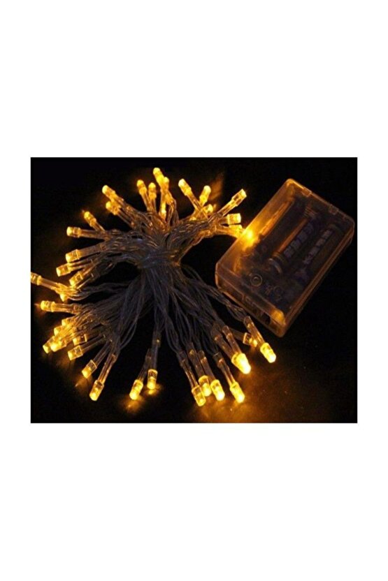 Dekoratif 5 Metre Günışığı Sarı Renk Pilli Şeffaf Ip Led Lamba