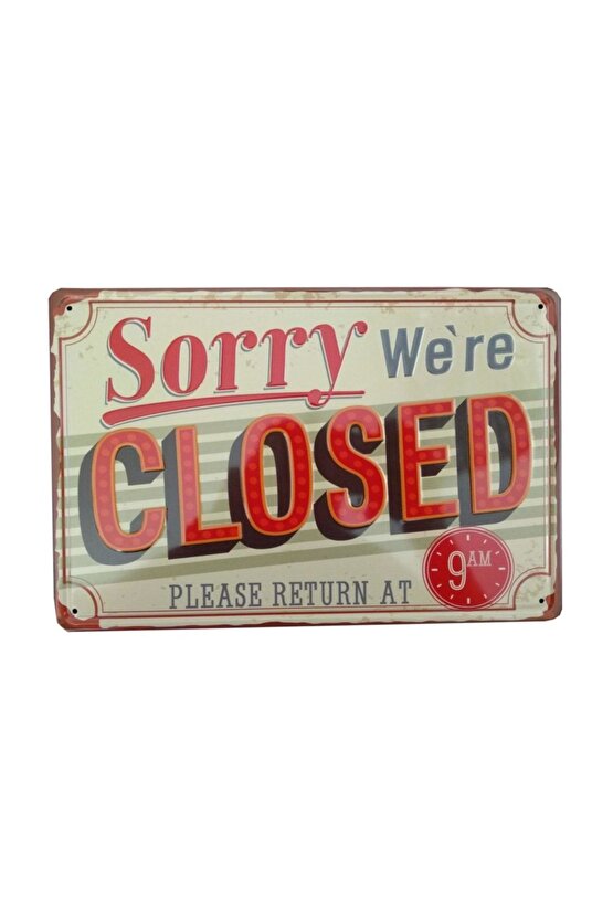 Closed Kapalı Yazılı Retro Metal Plaka 20x30 cm Metal Tablo