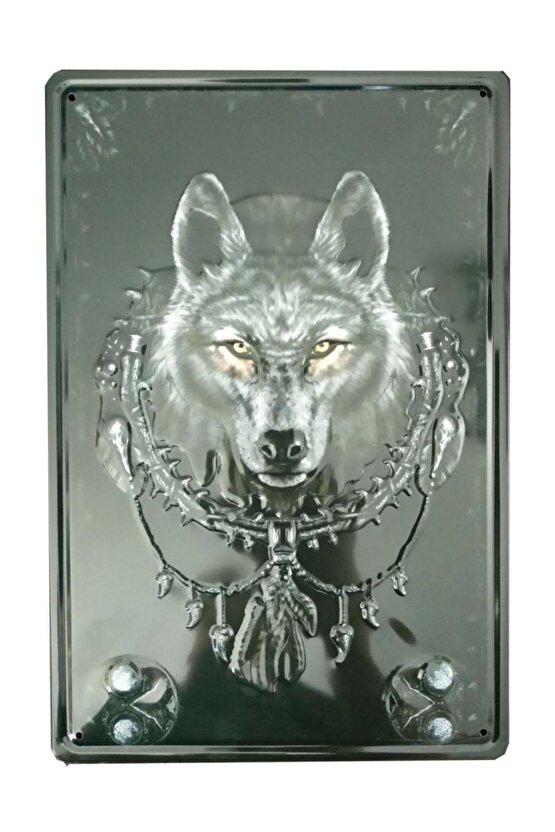 Kurt Resimli Retro Kabartma Metal Plaka 20x30 cm Metal Tablo