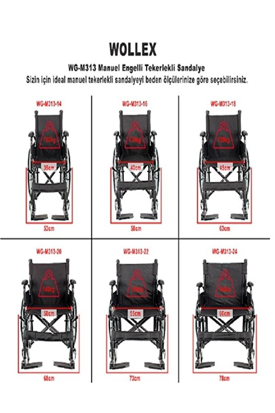 Wg-m313-18 Yetişkin Çelik Tekerlekli Sandalye 35-45 - 55 Cm